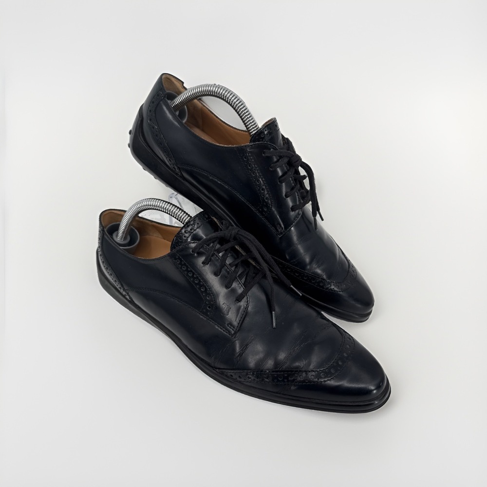 TOD'S WOMENS'S BLACK PATENT LEATHER LACE UP OXFORD SHOES Size 10 Read ITALY
